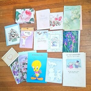 Vintage Unused Ephemera Greeting Cards Tweety Cats Clowns Art Lot 20